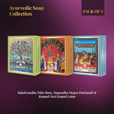 RajniGandha Tube Rose, Sugandha Mogra Patchouli & Kumud Neel Kamal Lotus Pack of 3 Ayurvedic Soaps