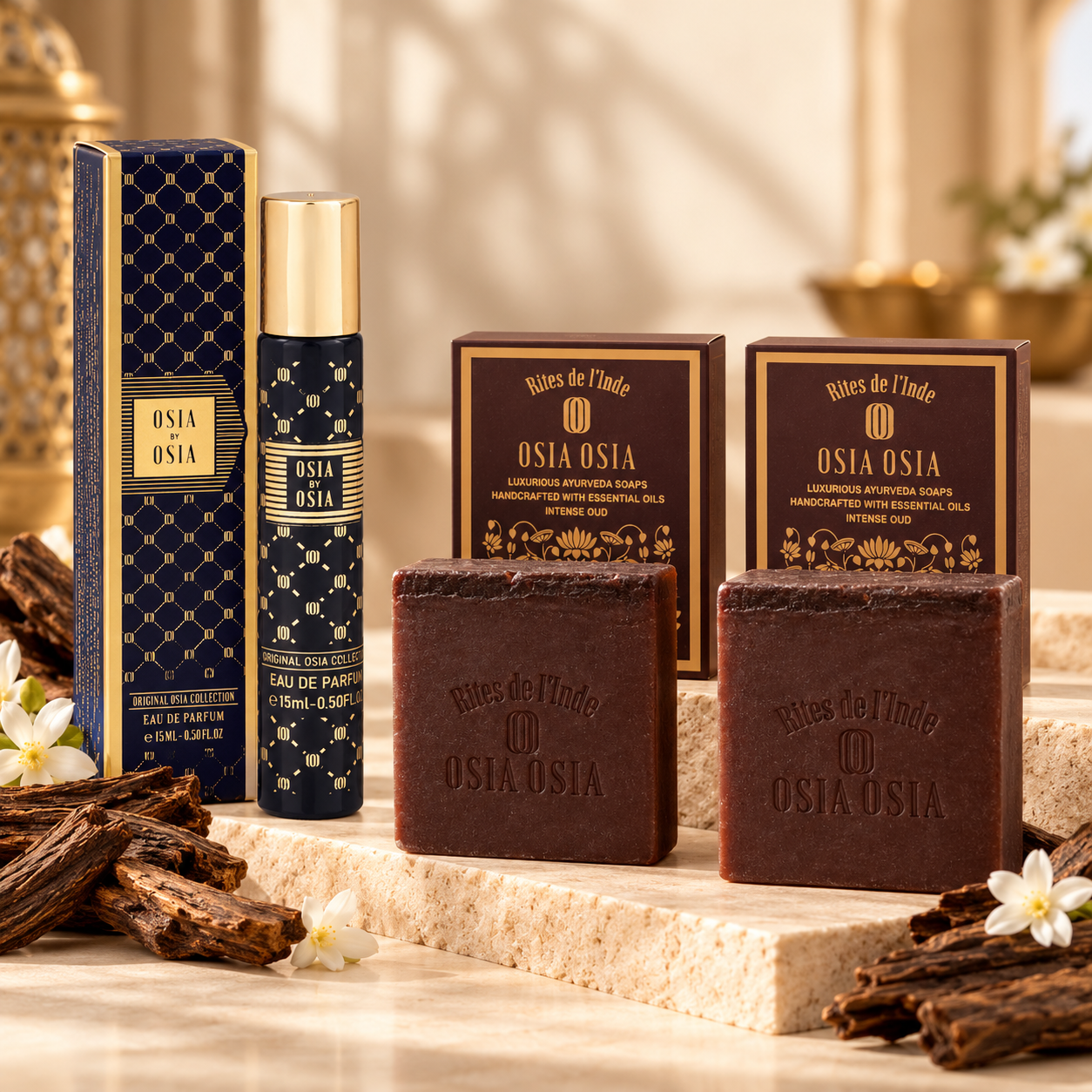 Oud Discovery Set with Osia by Osia Eau de Parfum 15 ml and two Intense Oud soaps