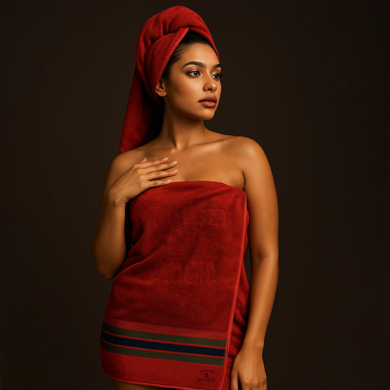 Pure Bamboo Silk Bath Towel (Earth Fire Red) | Ultra-Soft, 3X Absorbent, Quick Dry, 70x150 CM